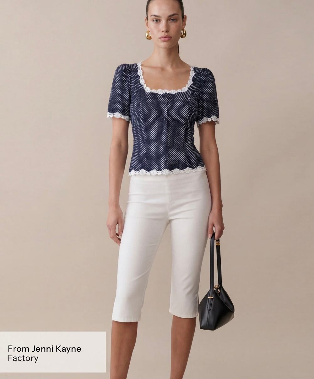 New Kourt Wilma Linen navy blue polka dot Top blouse Sz 4